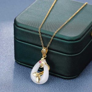 Buddha Stones Jade Oval Pattern Blessing Fortune Necklace Pendant