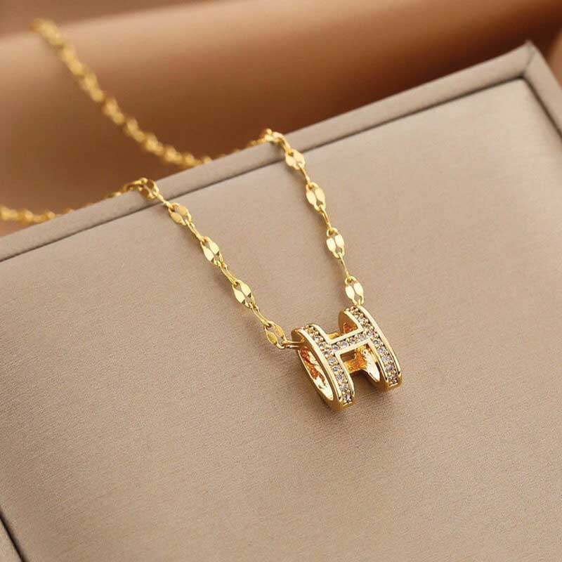Gold Plated H Pendant Necklace - Image 5