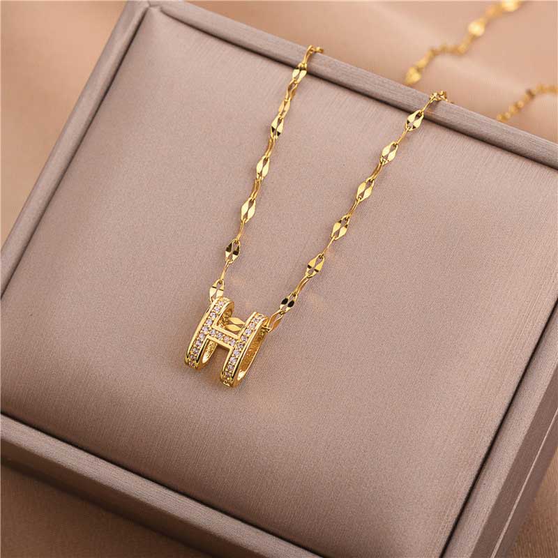 Gold Plated H Pendant Necklace - Image 4