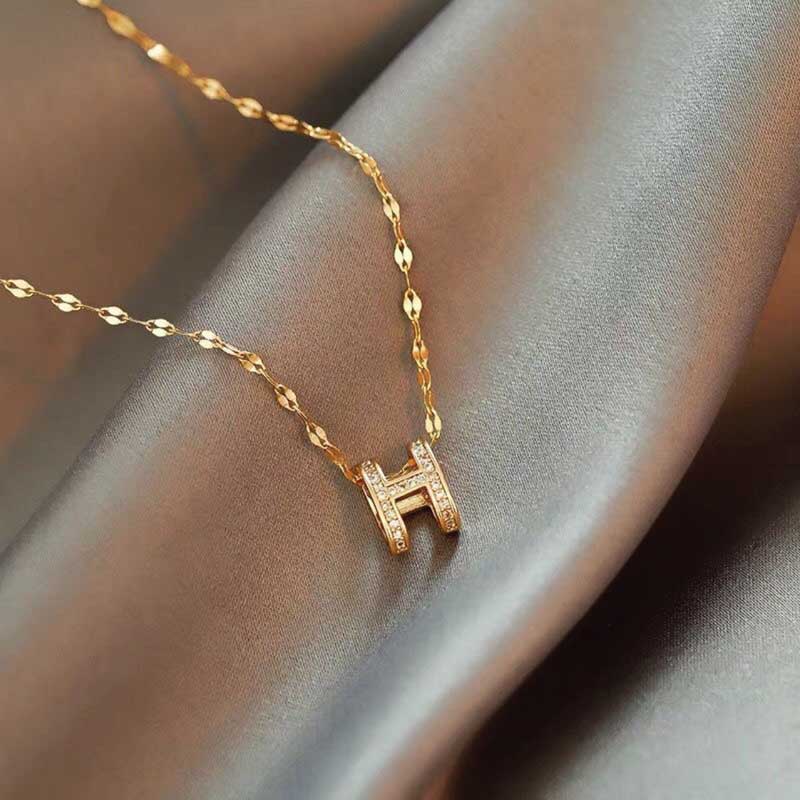 Gold Plated H Pendant Necklace - Image 3